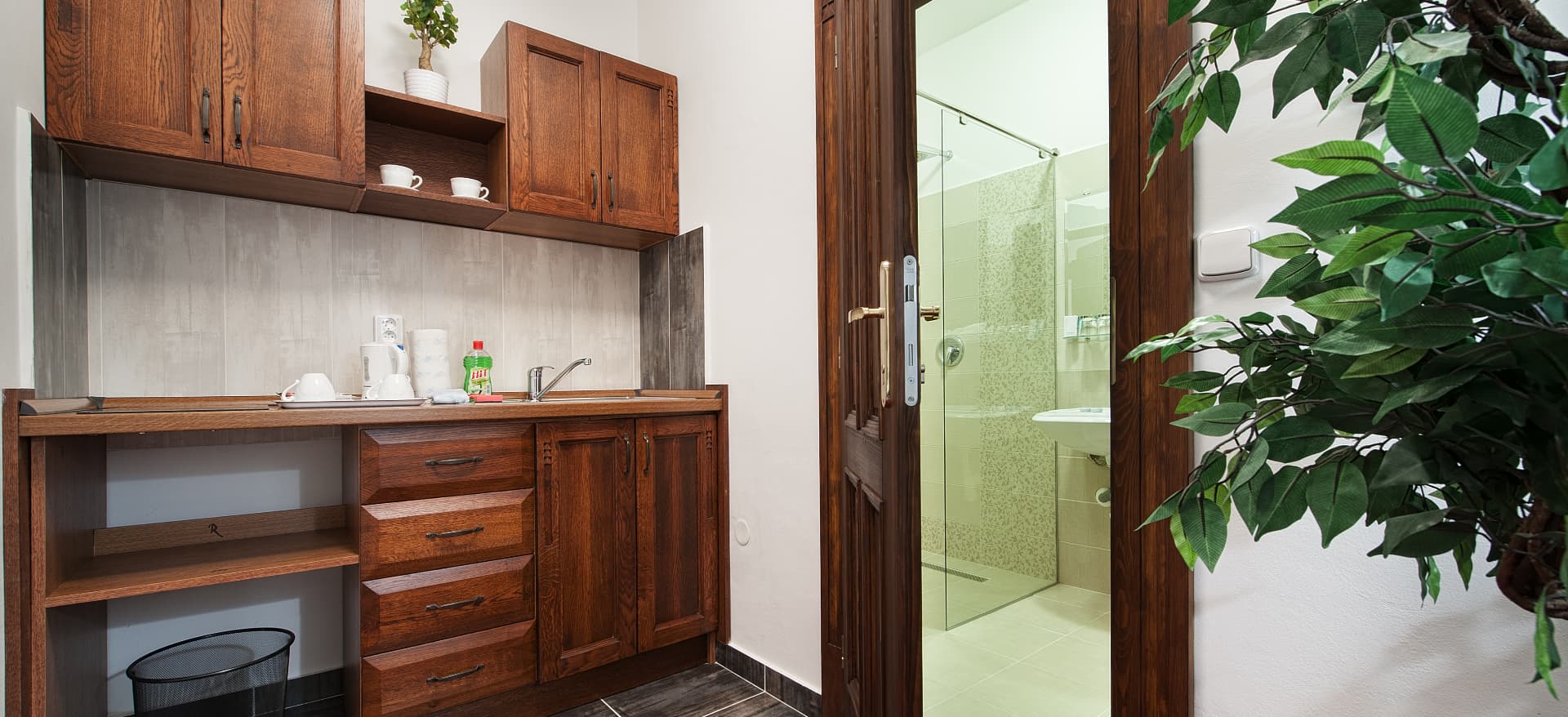 Attic Luxury Suite — Kuchyňský kout a sprchový kout